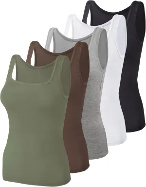 BQTQ 5 Pack Women's Tank Tops Square Neck Sleeveless Ladies Tank Top Undershirts