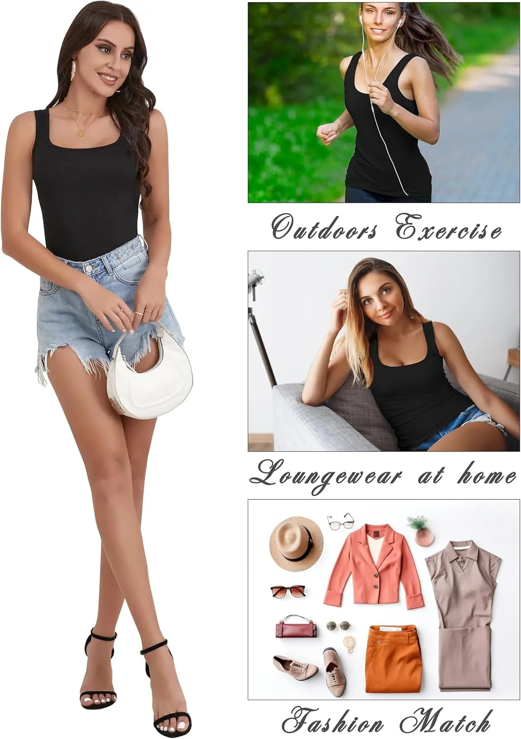 BQTQ 5 Pack Women's Tank Tops Square Neck Sleeveless Ladies Tank Top Undershirts