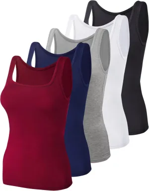 BQTQ 5 Pack Women's Tank Tops Square Neck Sleeveless Ladies Tank Top Undershirts