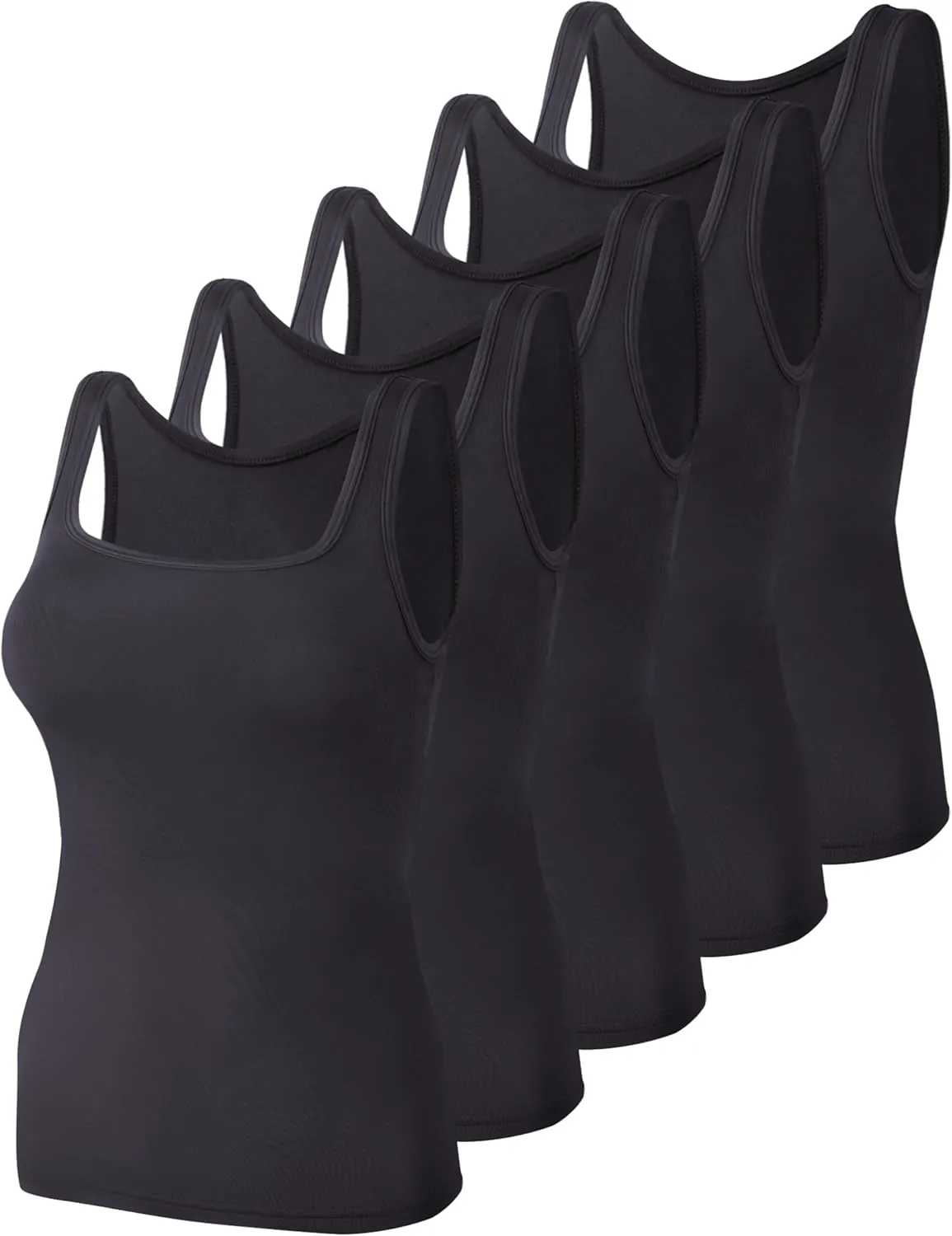 BQTQ 5 Pack Women's Tank Tops Square Neck Sleeveless Ladies Tank Top Undershirts