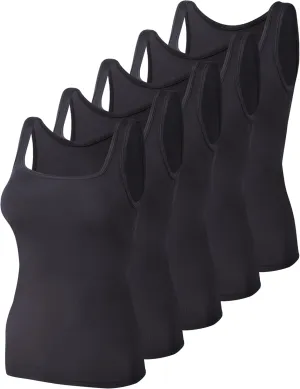 BQTQ 5 Pack Women's Tank Tops Square Neck Sleeveless Ladies Tank Top Undershirts