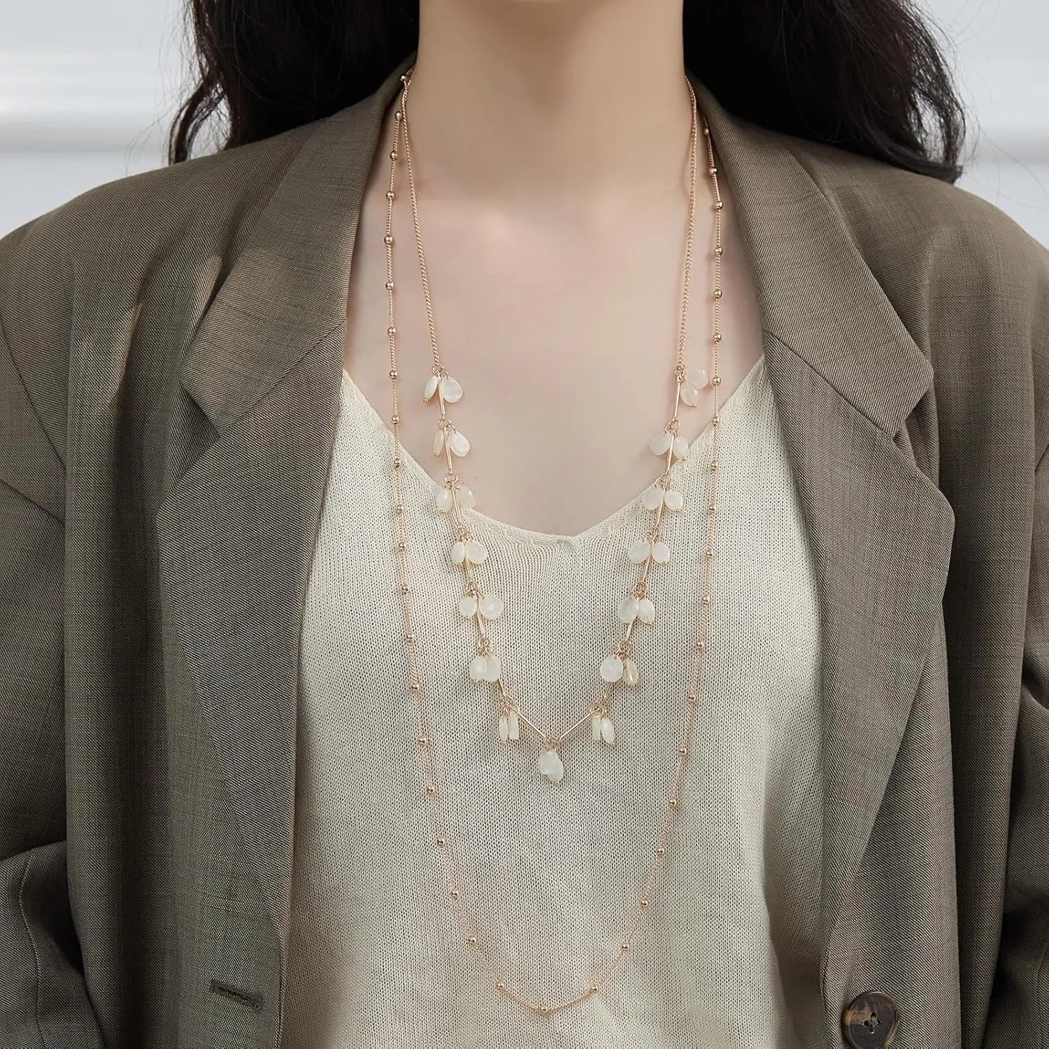 BULINLIN Layered Gold Long Necklaces for Women Long Beaded Chain Necklace Costume Gold Jewelry Mothers Day Gifts for Mom