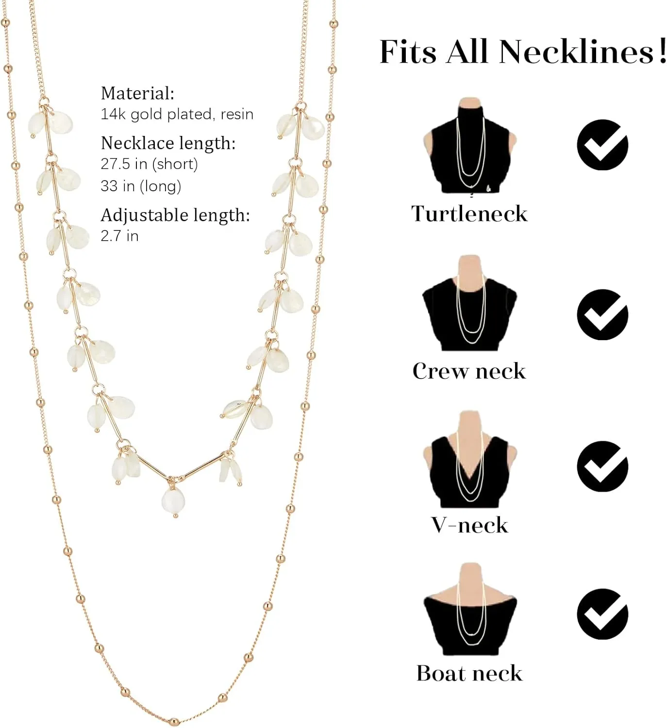 BULINLIN Layered Gold Long Necklaces for Women Long Beaded Chain Necklace Costume Gold Jewelry Mothers Day Gifts for Mom