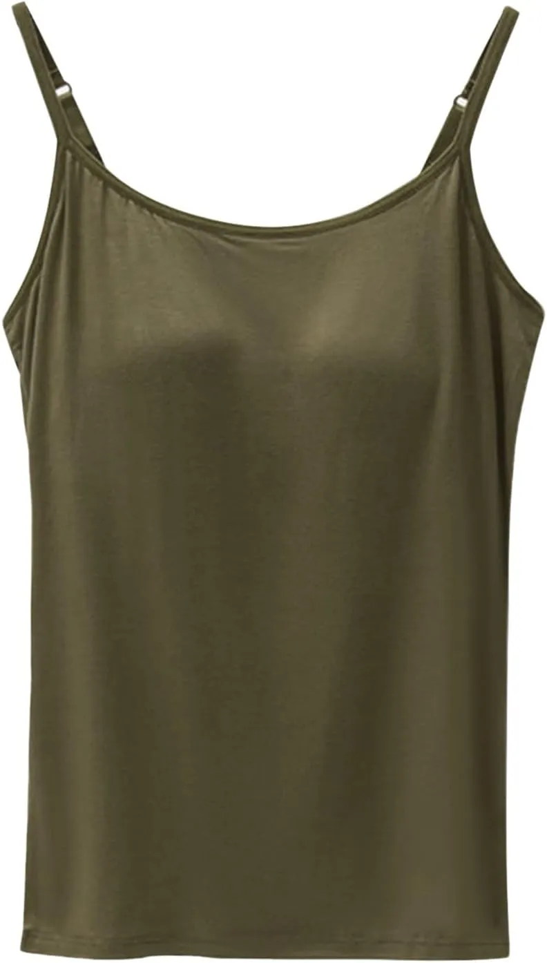Camisole Tops for Women Built in Bra Plus Size Padded Tank Tops Camisole Spaghetti Strap Workout Athletic Tanktops