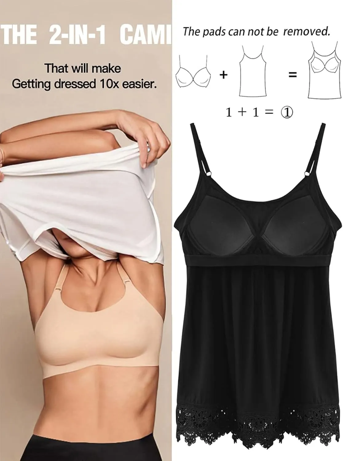 Camisoles for Women with Built in Bra Adjustable Strap Tank Tops Cami Sleeveless Summer Tops for Workout Sleeping Traveling