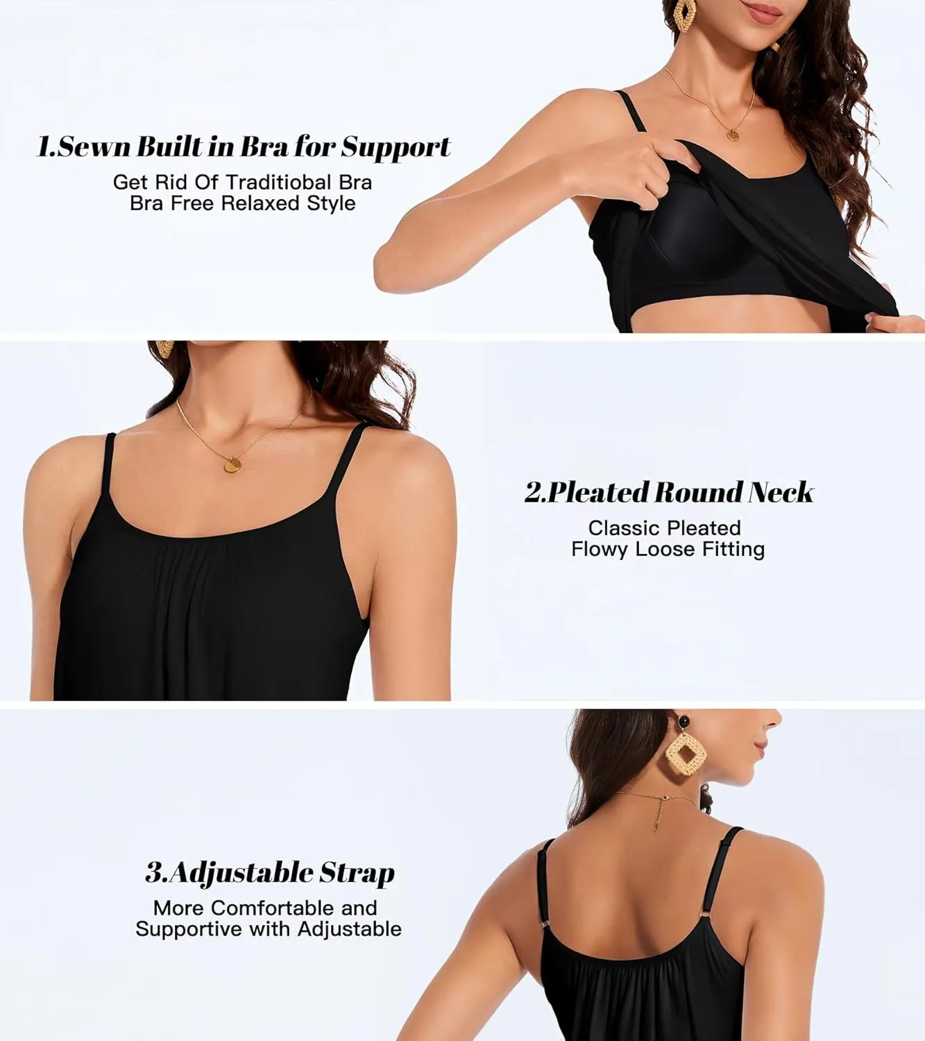 Camisoles for Women with Built in Bra Adjustable Strap Tank Tops Cami Sleeveless Summer Tops for Workout Sleeping Traveling