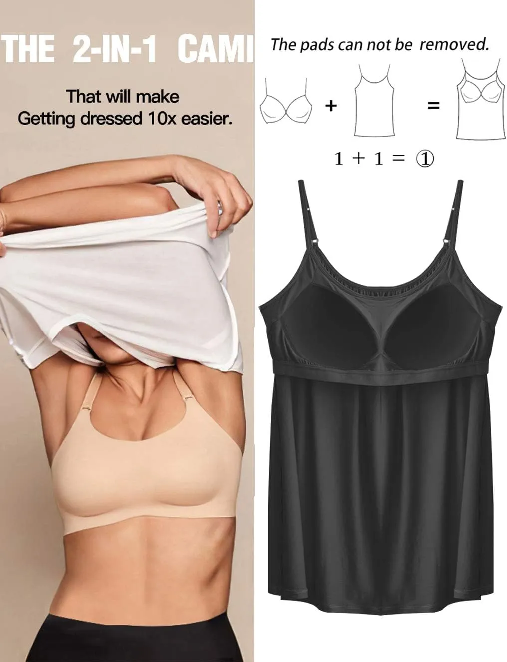 Camisoles for Women with Built in Bra Adjustable Strap Tank Tops Cami Sleeveless Summer Tops for Workout Sleeping Traveling