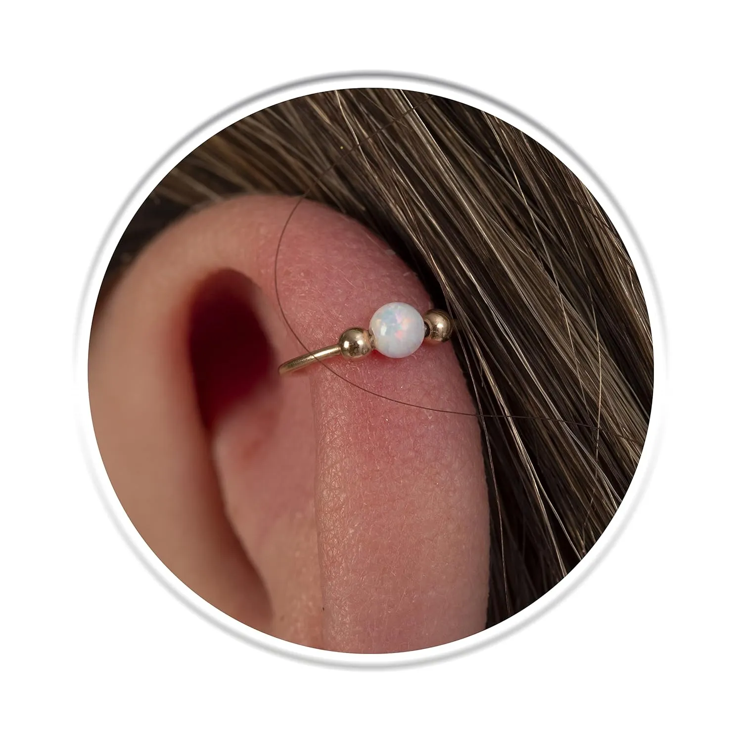 Cartilage Hoop Earring  20 Gauge Gold Filled Helix Cartilage Piercing With White Opal - 20g Helix Ring Piercing - 8mm Diameter Cartilage Piercings - Unisex Jewelry for Women Men Unisex Rings
