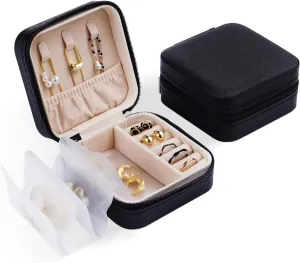 CASEGRACE Travel Jewelry Organizer Portable Small Jewelry Box Foldable Clear Pockets for Necklace Rings Bracelet Earrings Holder Organizer for Women, Black