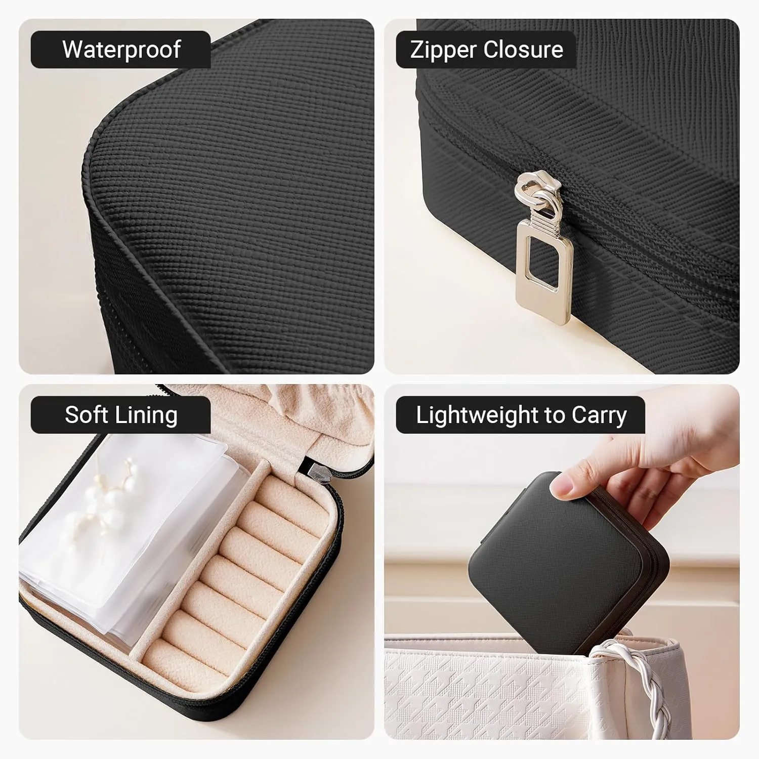 CASEGRACE Travel Jewelry Organizer Portable Small Jewelry Box Foldable Clear Pockets for Necklace Rings Bracelet Earrings Holder Organizer for Women, Black