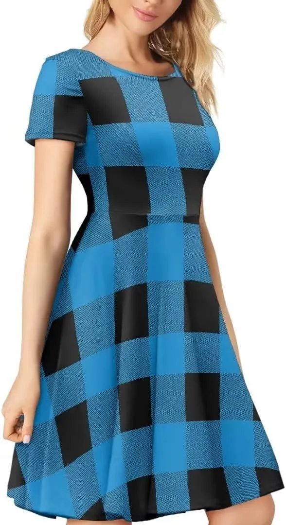 Casual Summer Beach Dresses for Women Short Sleeve Crew Neck Flowy Swing Elegant A-Line Dress