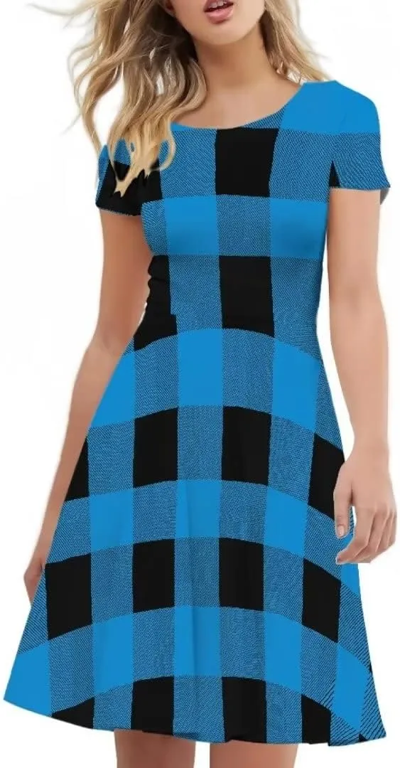 Casual Summer Beach Dresses for Women Short Sleeve Crew Neck Flowy Swing Elegant A-Line Dress