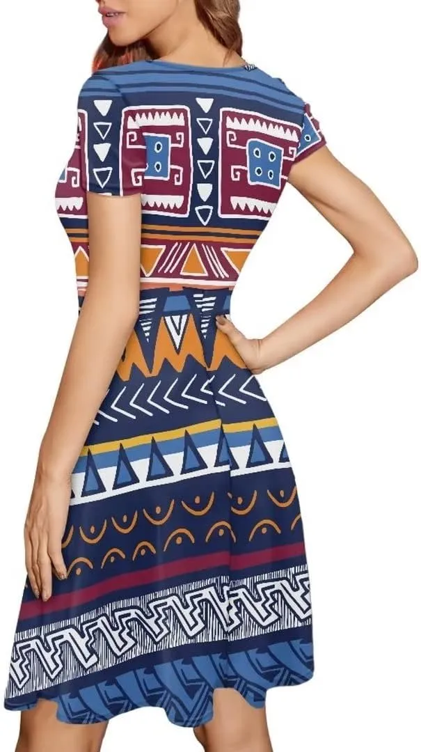 Casual Summer Beach Dresses for Women Short Sleeve Crew Neck Flowy Swing Elegant A-Line Dress