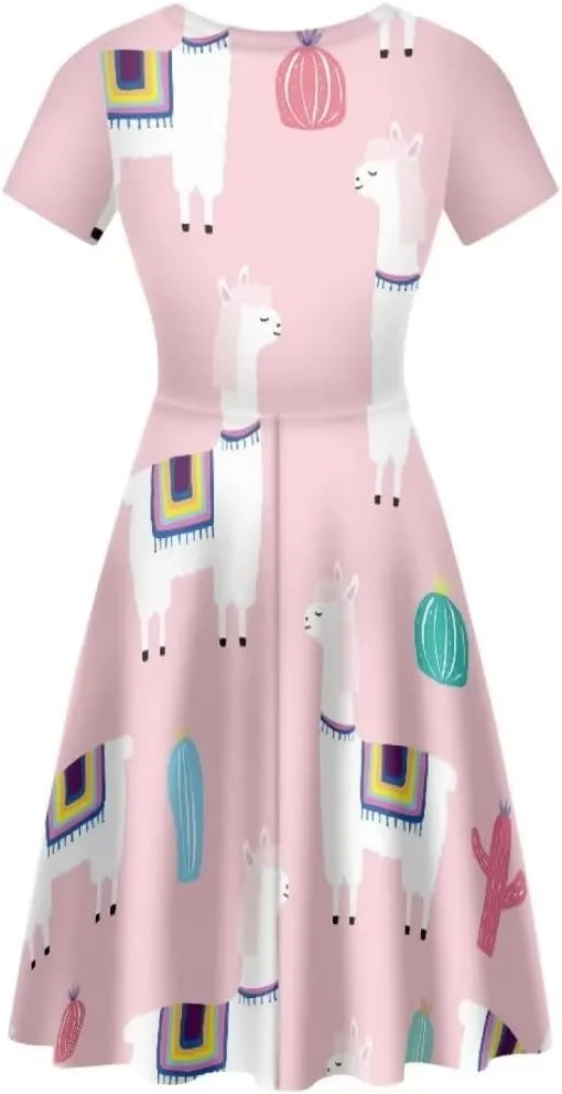 Casual Summer Beach Dresses for Women Short Sleeve Crew Neck Flowy Swing Elegant A-Line Dress