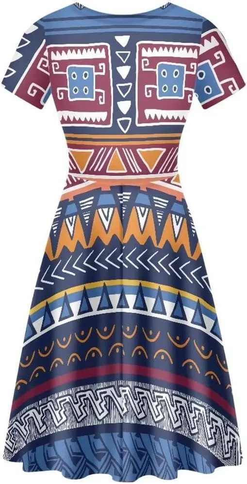 Casual Summer Beach Dresses for Women Short Sleeve Crew Neck Flowy Swing Elegant A-Line Dress