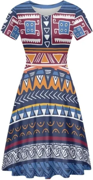 Casual Summer Beach Dresses for Women Short Sleeve Crew Neck Flowy Swing Elegant A-Line Dress