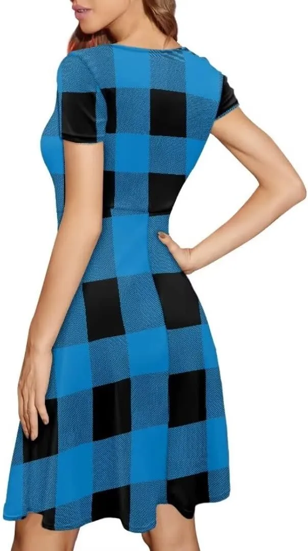 Casual Summer Beach Dresses for Women Short Sleeve Crew Neck Flowy Swing Elegant A-Line Dress