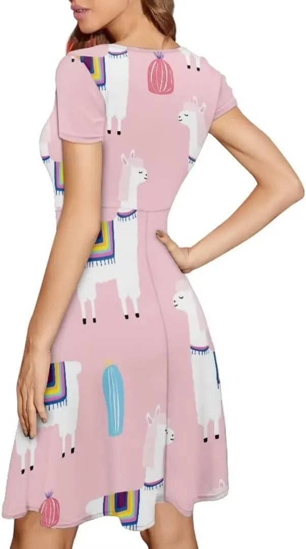 Casual Summer Beach Dresses for Women Short Sleeve Crew Neck Flowy Swing Elegant A-Line Dress