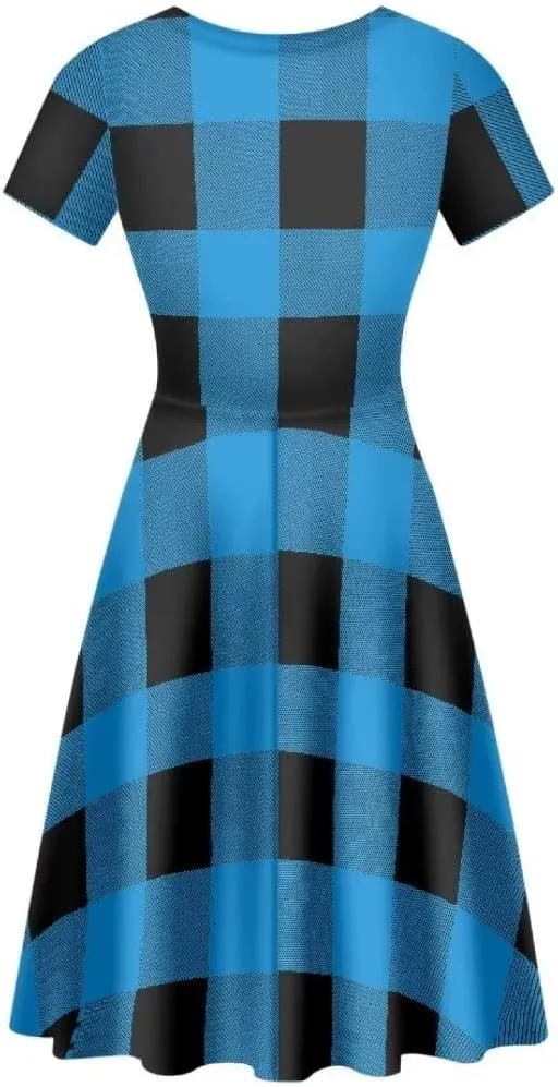 Casual Summer Beach Dresses for Women Short Sleeve Crew Neck Flowy Swing Elegant A-Line Dress