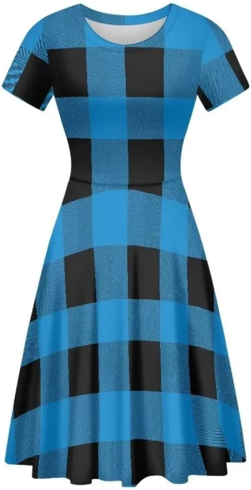Casual Summer Beach Dresses for Women Short Sleeve Crew Neck Flowy Swing Elegant A-Line Dress