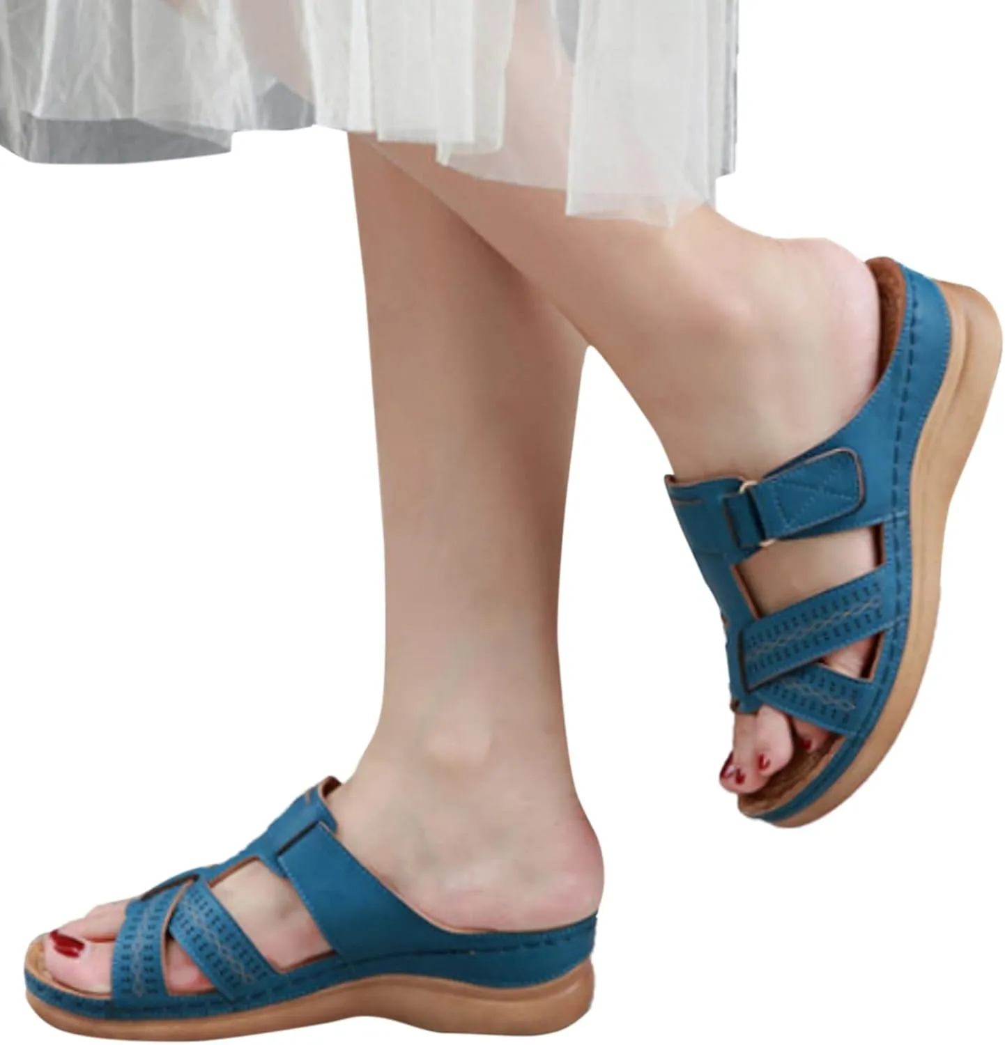 Cathalem Sandals for women 2024, Womens Orthopedic Wedge Heel Slip On Open Toe Mules Summer Sandals Shoes