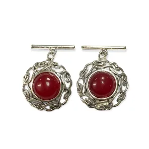Celtic Style Red Agate Love Knot Cufflinks 925 Sterling Silver Mens Gift