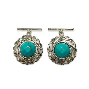 Celtic Style Turquoise Love Knot Cufflinks 925 Sterling Silver Mens Gift