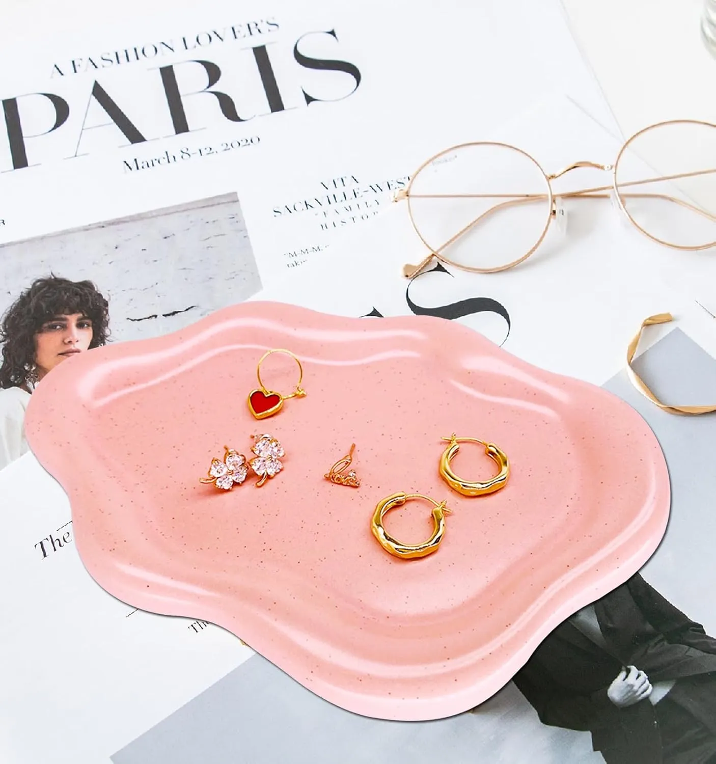 Ceramic Jewelry Dish for Women, Jewelry Tray Trinket Dish Vanity Tray, Cloud Jewelry Plate, Watch Keys Tray Ring Dish Holder for Mother's Day/Christmas/Thanksgiving/BirthdayGift, Spotted Pink