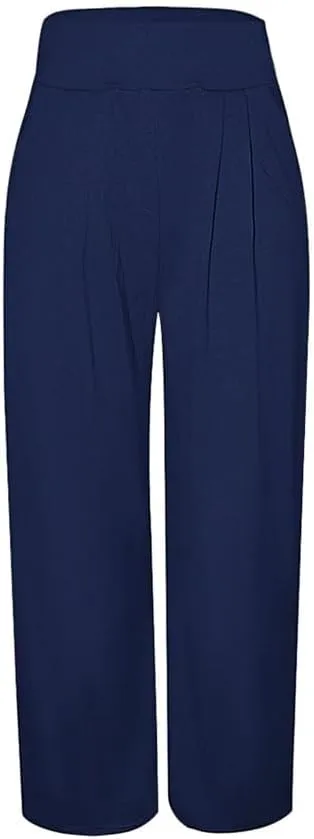Chatinction Women's Casual Palazzo Pants High Waist Pleated Polka Dot Printed Wide Leg Pants with Pockets