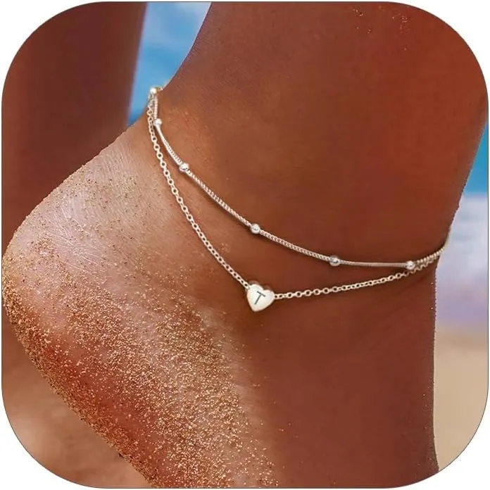 ChicSilver Sterling Silver Anklets for Women 925 Ankle Bracelets for Women Layered Heart Anklet With Beaded Anklets for Women (With Gift Box)