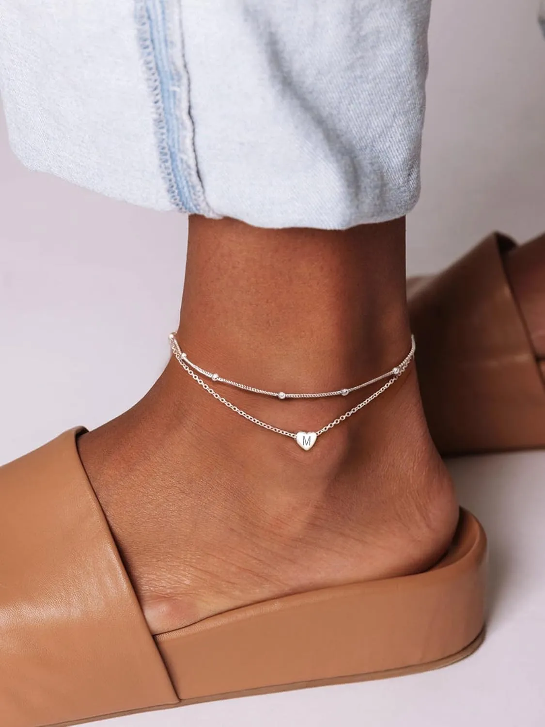 ChicSilver Sterling Silver Anklets for Women 925 Ankle Bracelets for Women Layered Heart Anklet With Beaded Anklets for Women (With Gift Box)