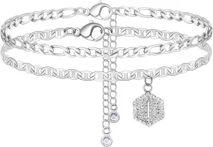 choice of all Initial Anklet for Women Anklets with Initials 2pcs Ankle Bracelets for Cuban Link Anklets for Women