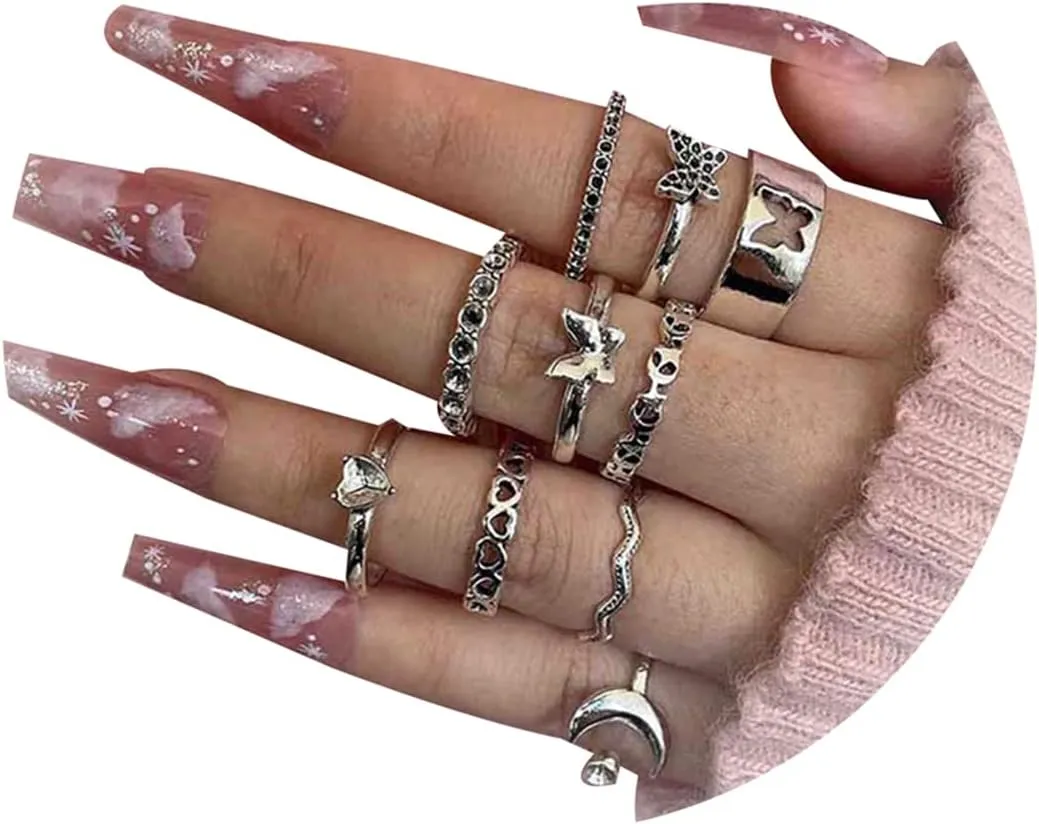 Choistily Vintage Stackable Rings for Women Boho Butterfly Moon Heart Knuckle Rings