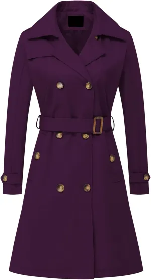 Chrisuno Women's Double Breasted Long Trench Coats Mid-Length Belted Overcoat Dress Jacket with Detachable Hood