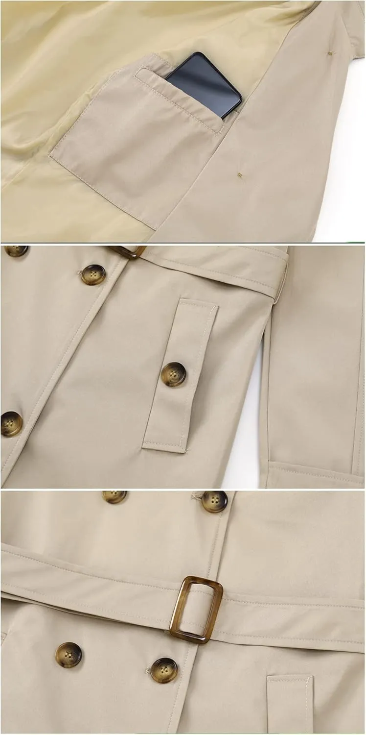 Chrisuno Women's Double Breasted Long Trench Coats Mid-Length Belted Overcoat Dress Jacket with Detachable Hood