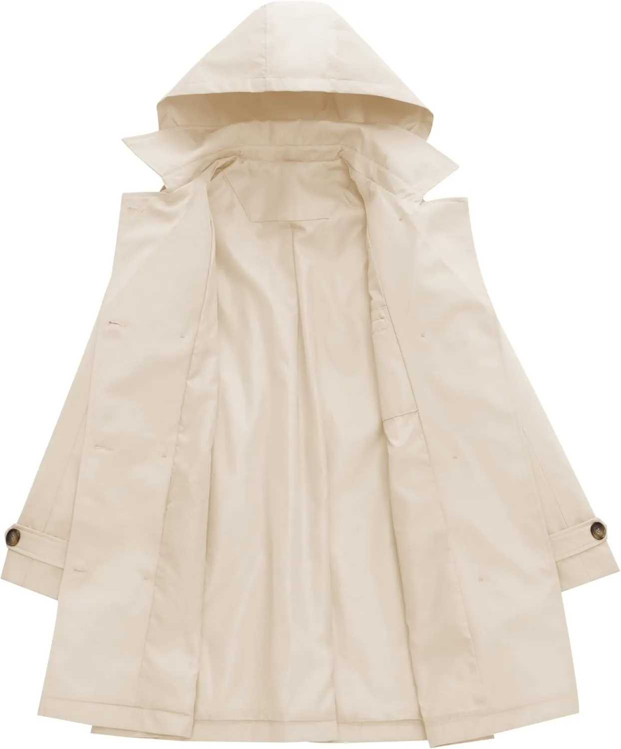 Chrisuno Women's Double Breasted Long Trench Coats Mid-Length Belted Overcoat Dress Jacket with Detachable Hood