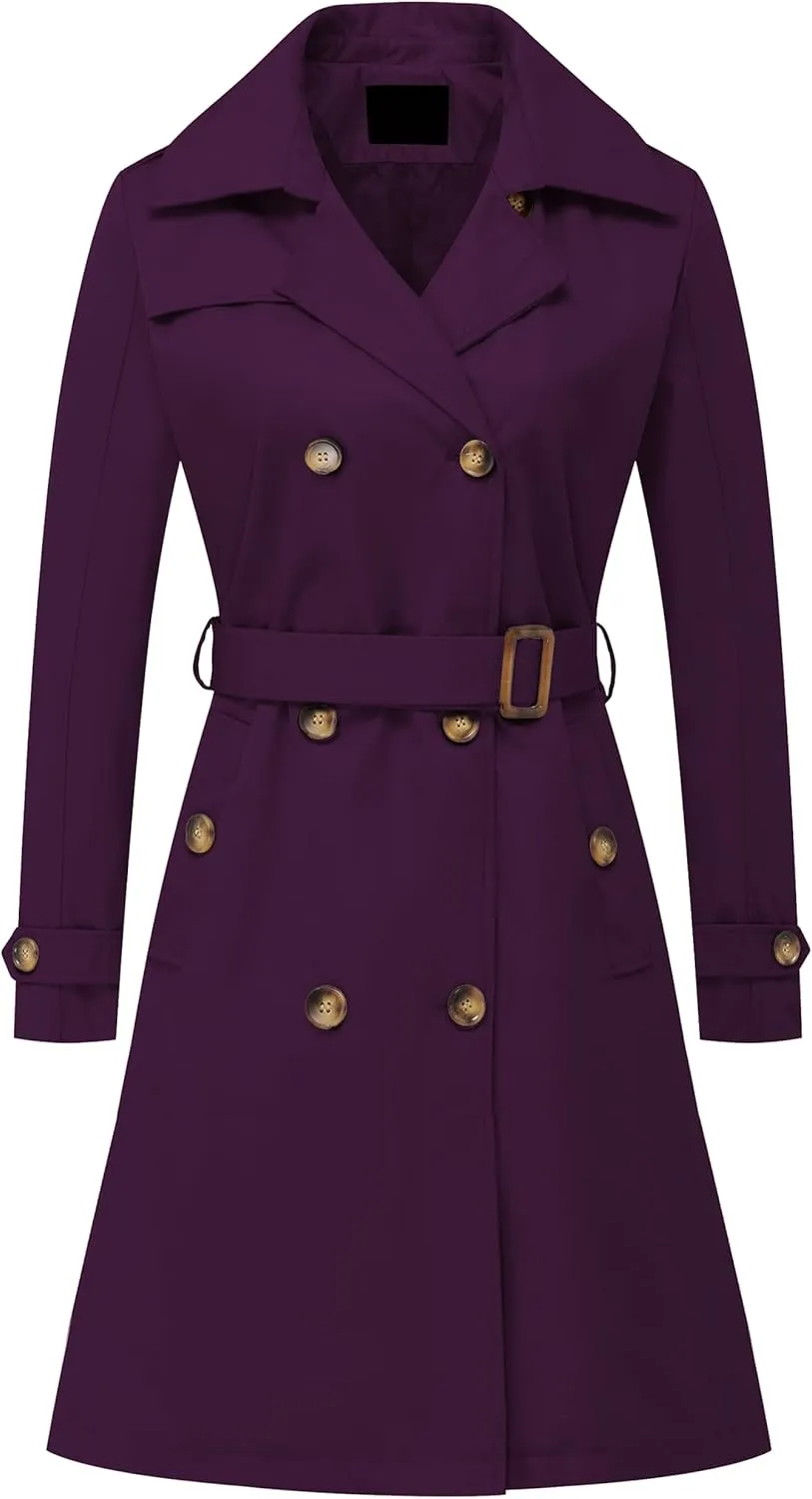 Chrisuno Women's Double Breasted Long Trench Coats Mid-Length Belted Overcoat Dress Jacket with Detachable Hood