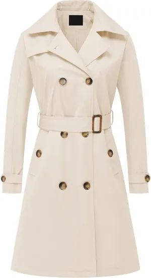 Chrisuno Women's Double Breasted Long Trench Coats Mid-Length Belted Overcoat Dress Jacket with Detachable Hood
