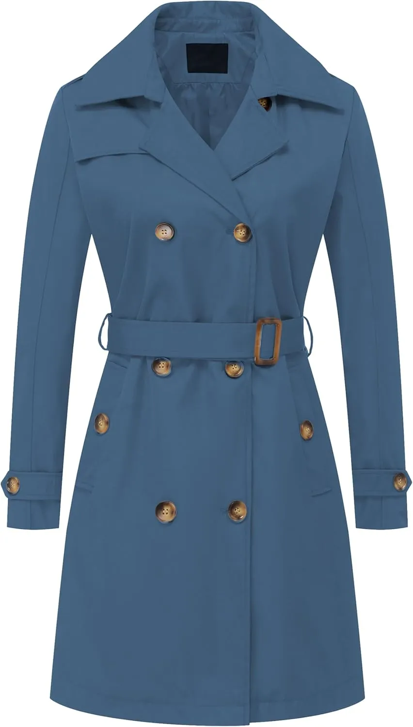 Chrisuno Women's Double Breasted Long Trench Coats Mid-Length Belted Overcoat Dress Jacket with Detachable Hood