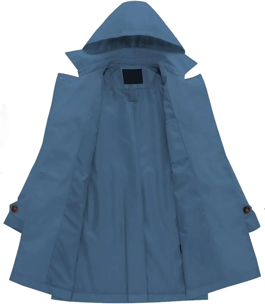 Chrisuno Women's Double Breasted Long Trench Coats Mid-Length Belted Overcoat Dress Jacket with Detachable Hood