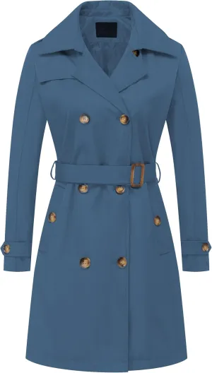 Chrisuno Women's Double Breasted Long Trench Coats Mid-Length Belted Overcoat Dress Jacket with Detachable Hood