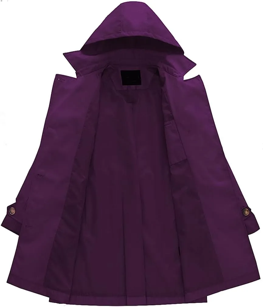 Chrisuno Women's Double Breasted Long Trench Coats Mid-Length Belted Overcoat Dress Jacket with Detachable Hood