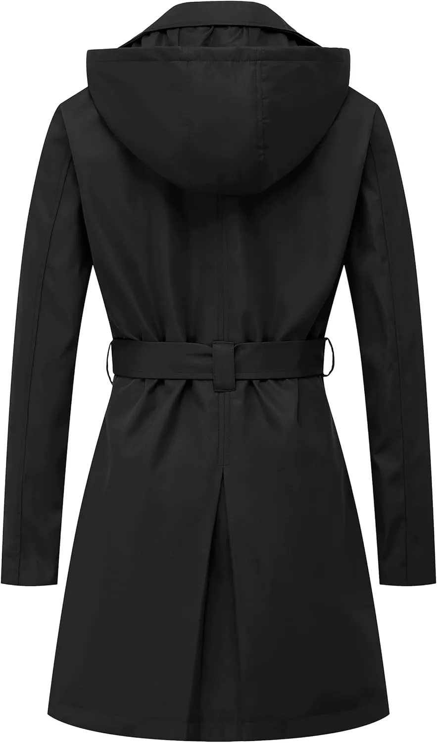 Chrisuno Women's Double Breasted Trench Coats Mid-Length Belted Overcoat Long Dress Jacket with Detachable Hood