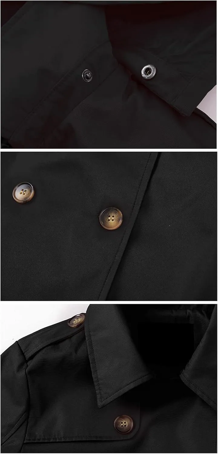 Chrisuno Women's Double Breasted Trench Coats Mid-Length Belted Overcoat Long Dress Jacket with Detachable Hood