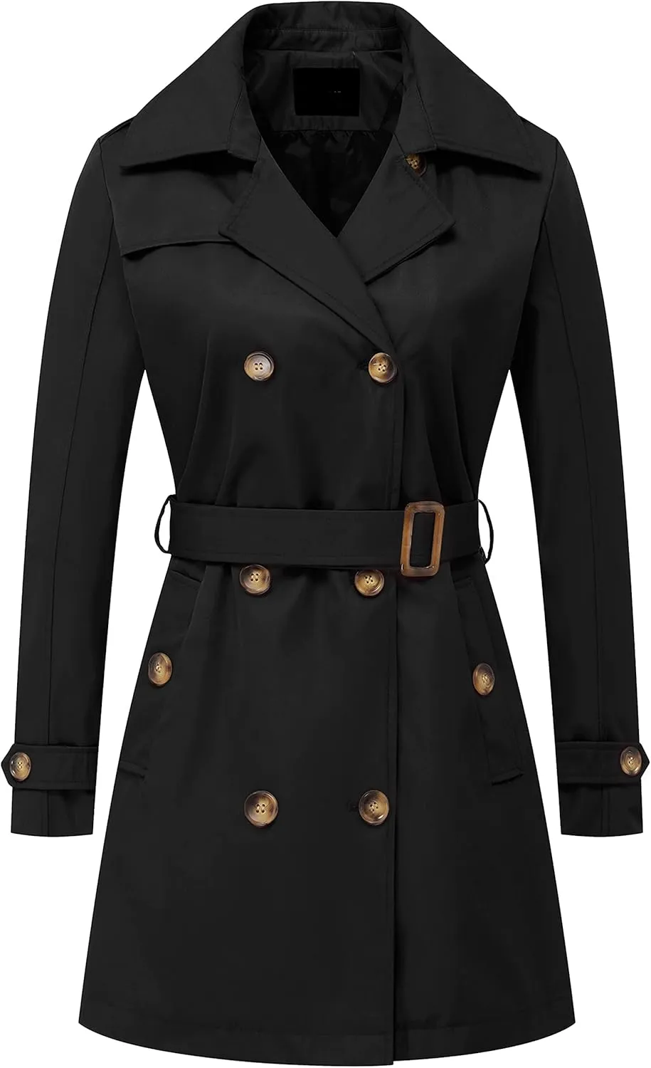 Chrisuno Women's Double Breasted Trench Coats Mid-Length Belted Overcoat Long Dress Jacket with Detachable Hood