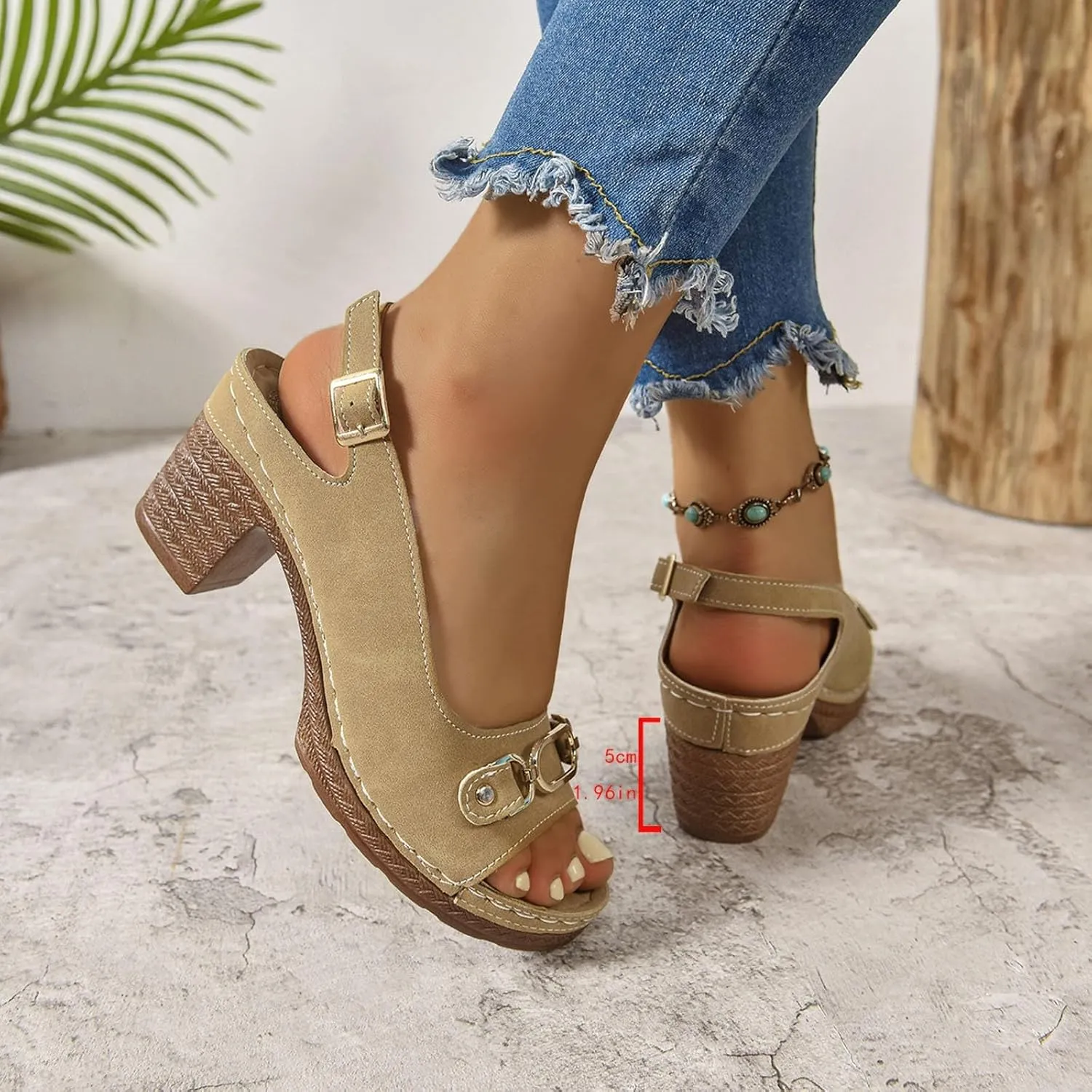 Chunky Heel Sandals Loop Strappy Dressy Casual Sandal Comfy Slingback Block Heel Sandal Business Work Shoes Orthopedic Arch Support Sandals Boho Beach Slip Ons