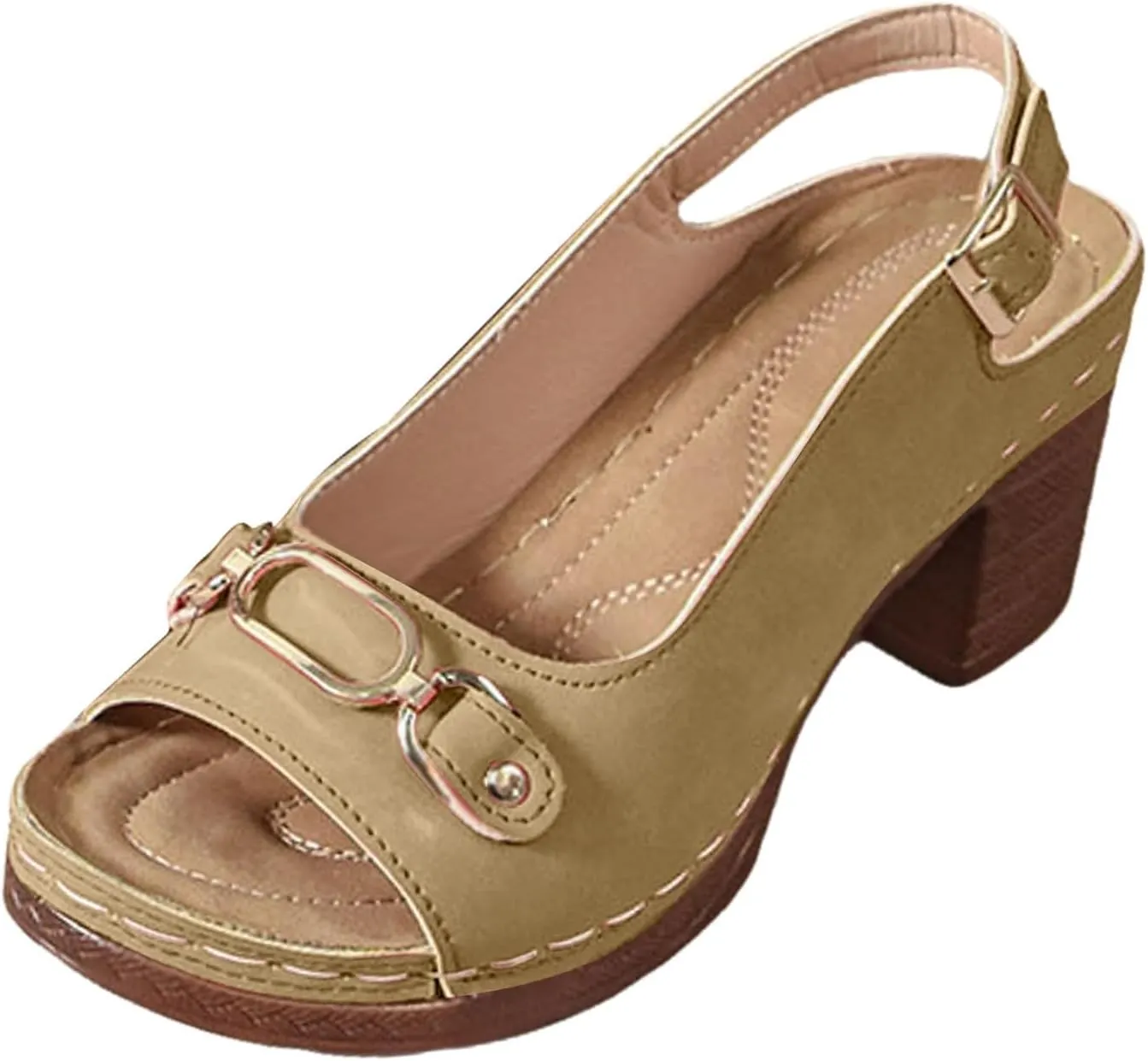 Chunky Heel Sandals Loop Strappy Dressy Casual Sandal Comfy Slingback Block Heel Sandal Business Work Shoes Orthopedic Arch Support Sandals Boho Beach Slip Ons