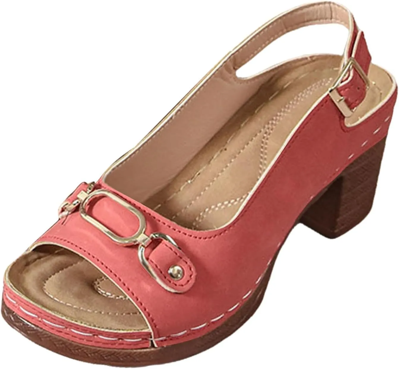 Chunky Heel Sandals Loop Strappy Dressy Casual Sandal Comfy Slingback Block Heel Sandal Business Work Shoes Orthopedic Arch Support Sandals Boho Beach Slip Ons