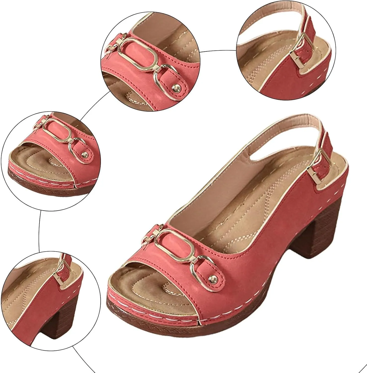 Chunky Heel Sandals Loop Strappy Dressy Casual Sandal Comfy Slingback Block Heel Sandal Business Work Shoes Orthopedic Arch Support Sandals Boho Beach Slip Ons