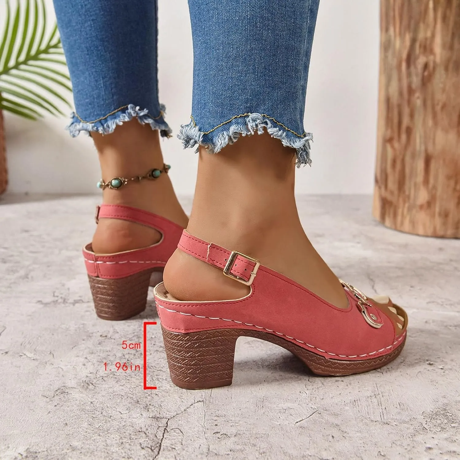Chunky Heel Sandals Loop Strappy Dressy Casual Sandal Comfy Slingback Block Heel Sandal Business Work Shoes Orthopedic Arch Support Sandals Boho Beach Slip Ons